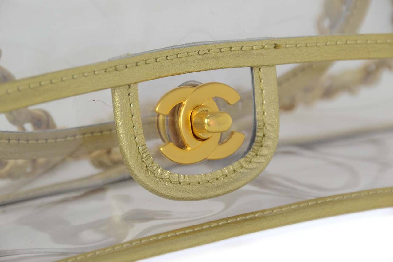 CHANEL Clear Flap Bag W/ Gold Metallic Trim & Brushed Gold Hardware c. 2007 In Excellent Condition In New York, NY