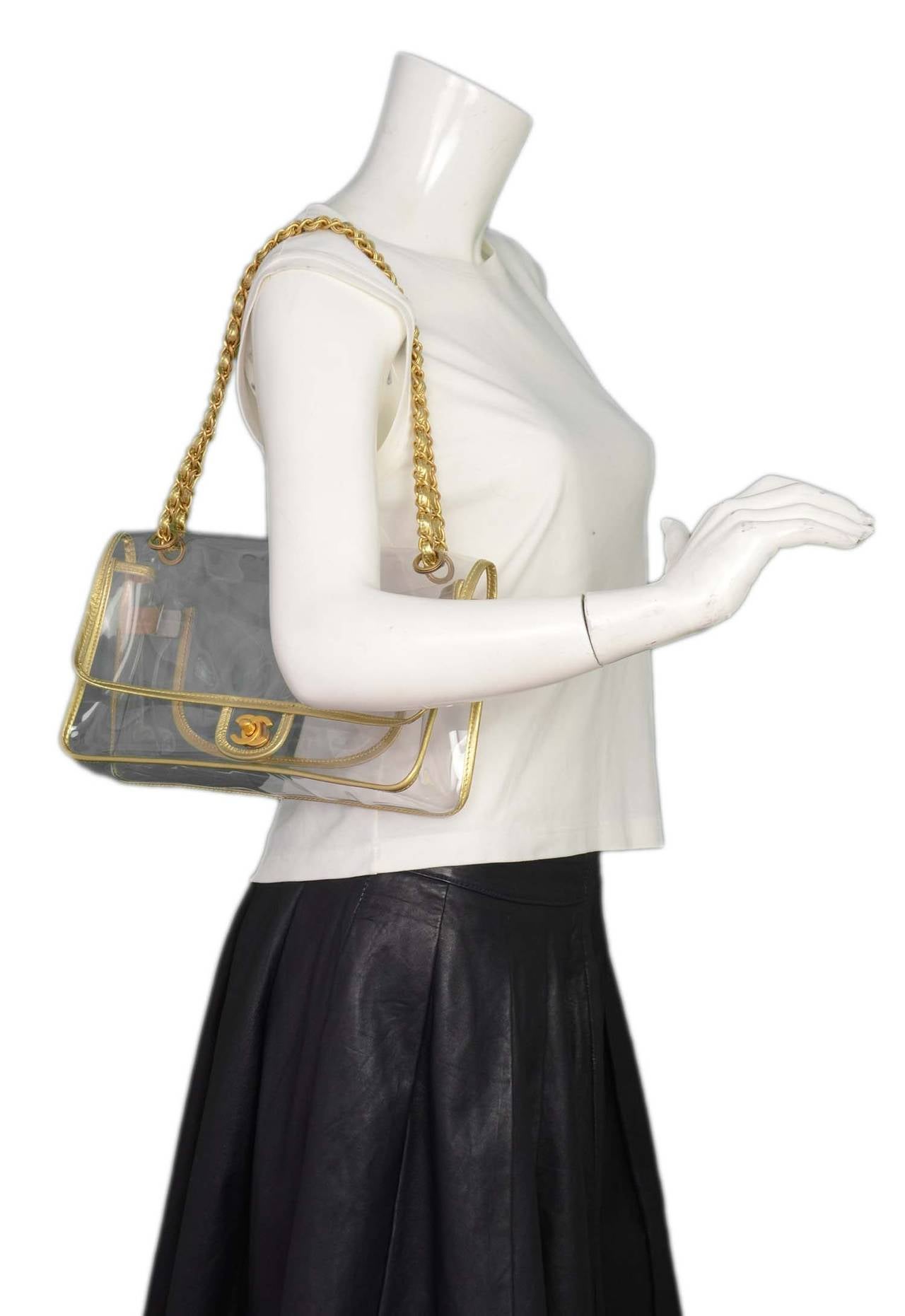 CHANEL Clear Flap Bag W/ Gold Metallic Trim & Brushed Gold Hardware c. 2007 3