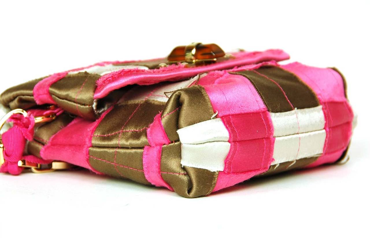 Women's LANVIN Pink/Brown Satin Patchwork Mini Crossbody Bag