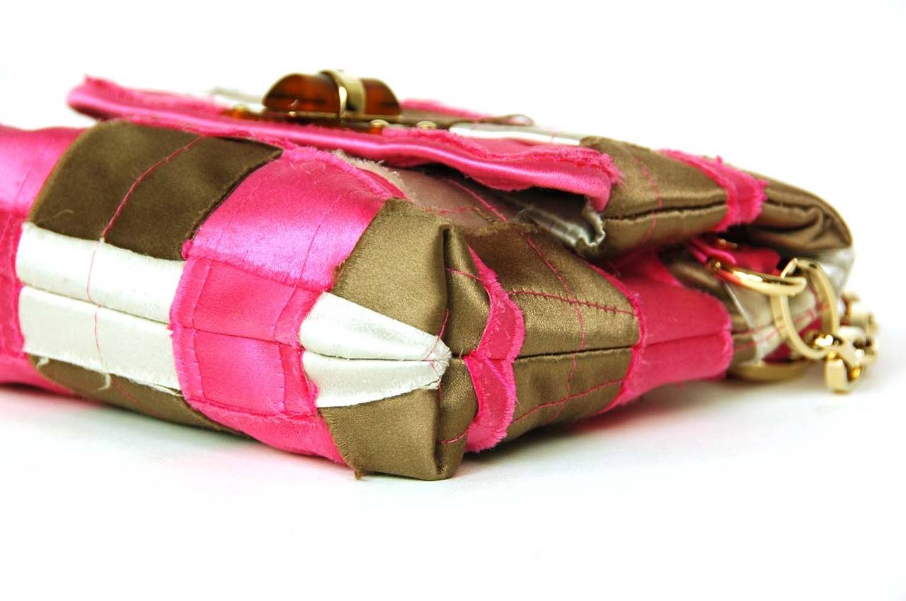 LANVIN Pink/Brown Satin Patchwork Mini Crossbody Bag 1