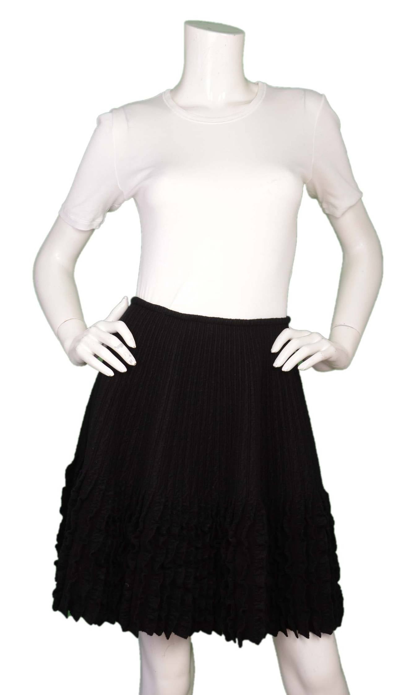 ALAIA Black Wool Flared Skirt W/ Ruffle 1