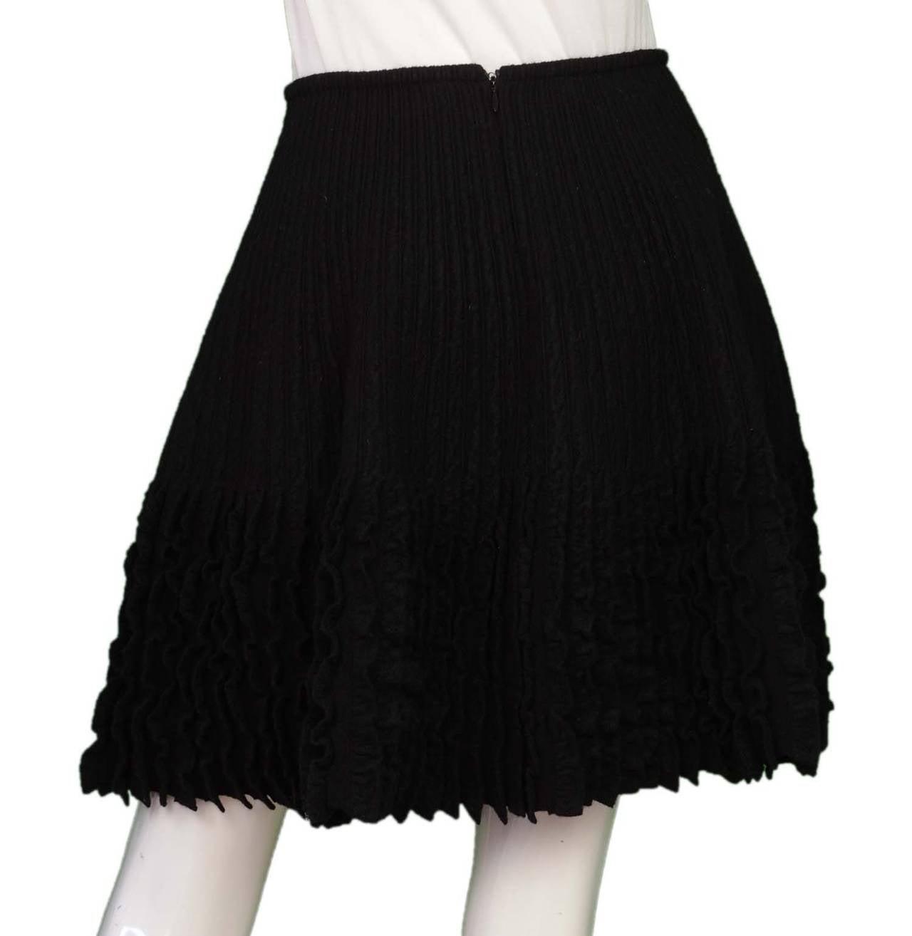 ALAIA Black Wool Flared Skirt W/ Ruffle In Excellent Condition In New York, NY