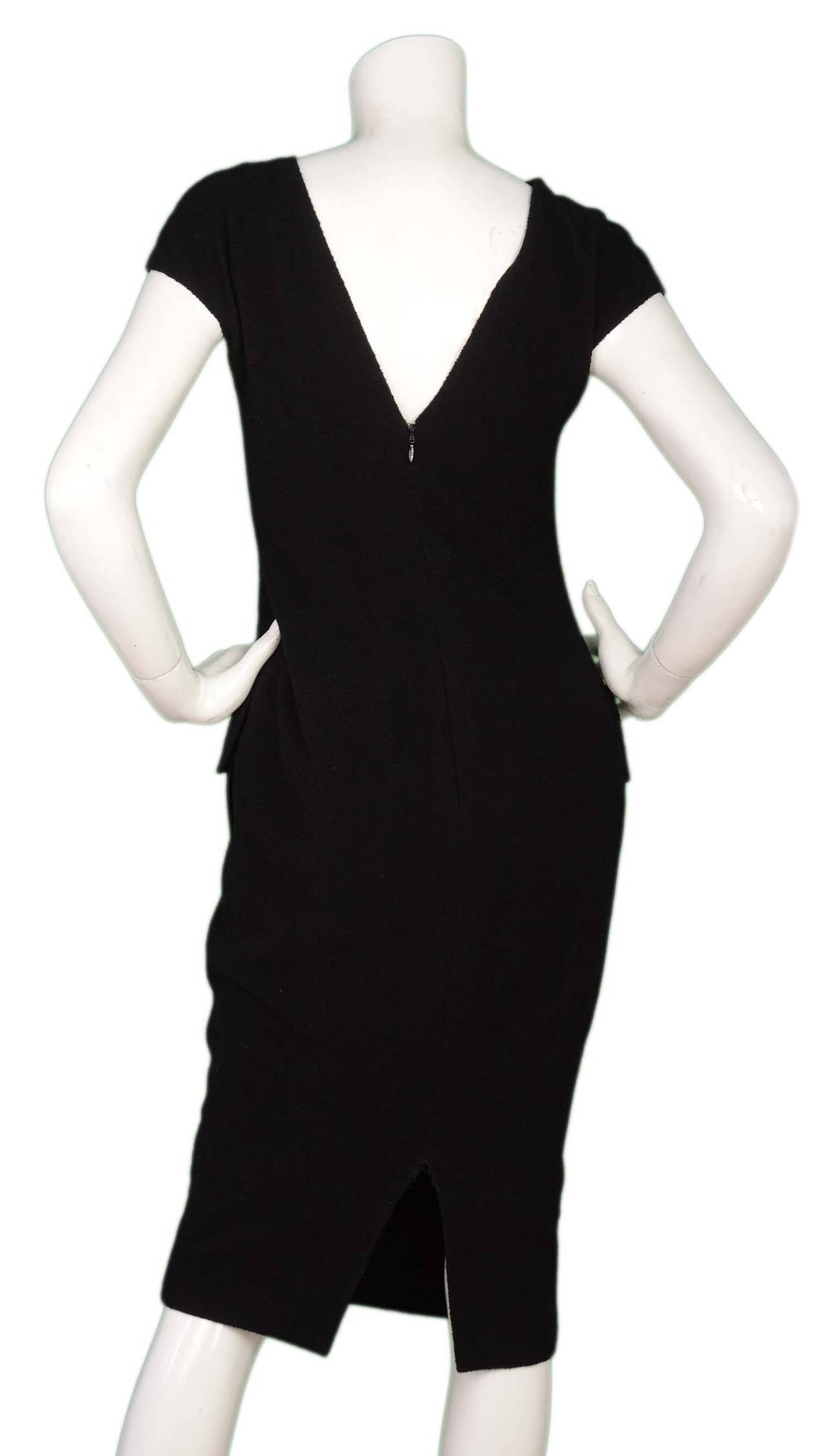 CHANEL Black Boucle Capleeve Dress W/ Peplum Front sz. 38 In Excellent Condition In New York, NY