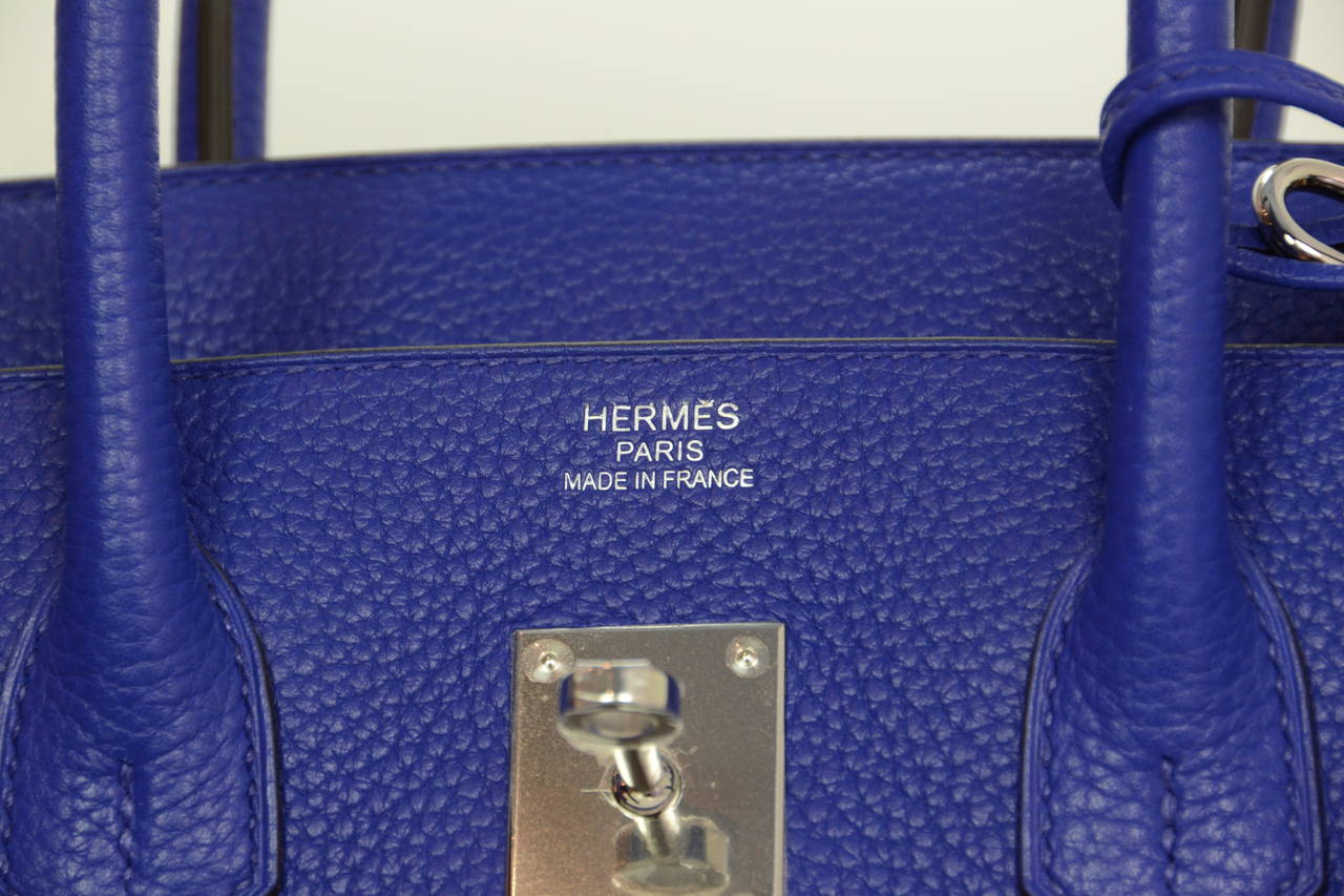 HERMES NIB 2014 Blue Electric Togo Leather 35cm Birkin Bag PHW at 1stDibs