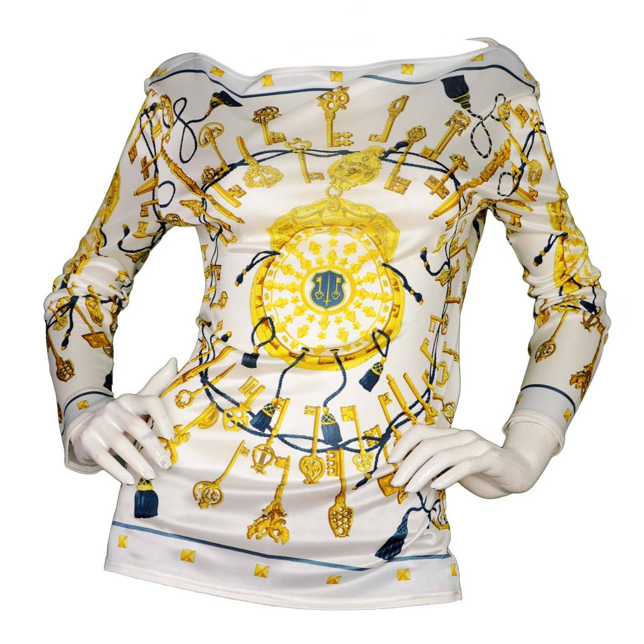 HERMES Jersey Longsleeve Top W/ Keys and Tassels Pattern sz. 6