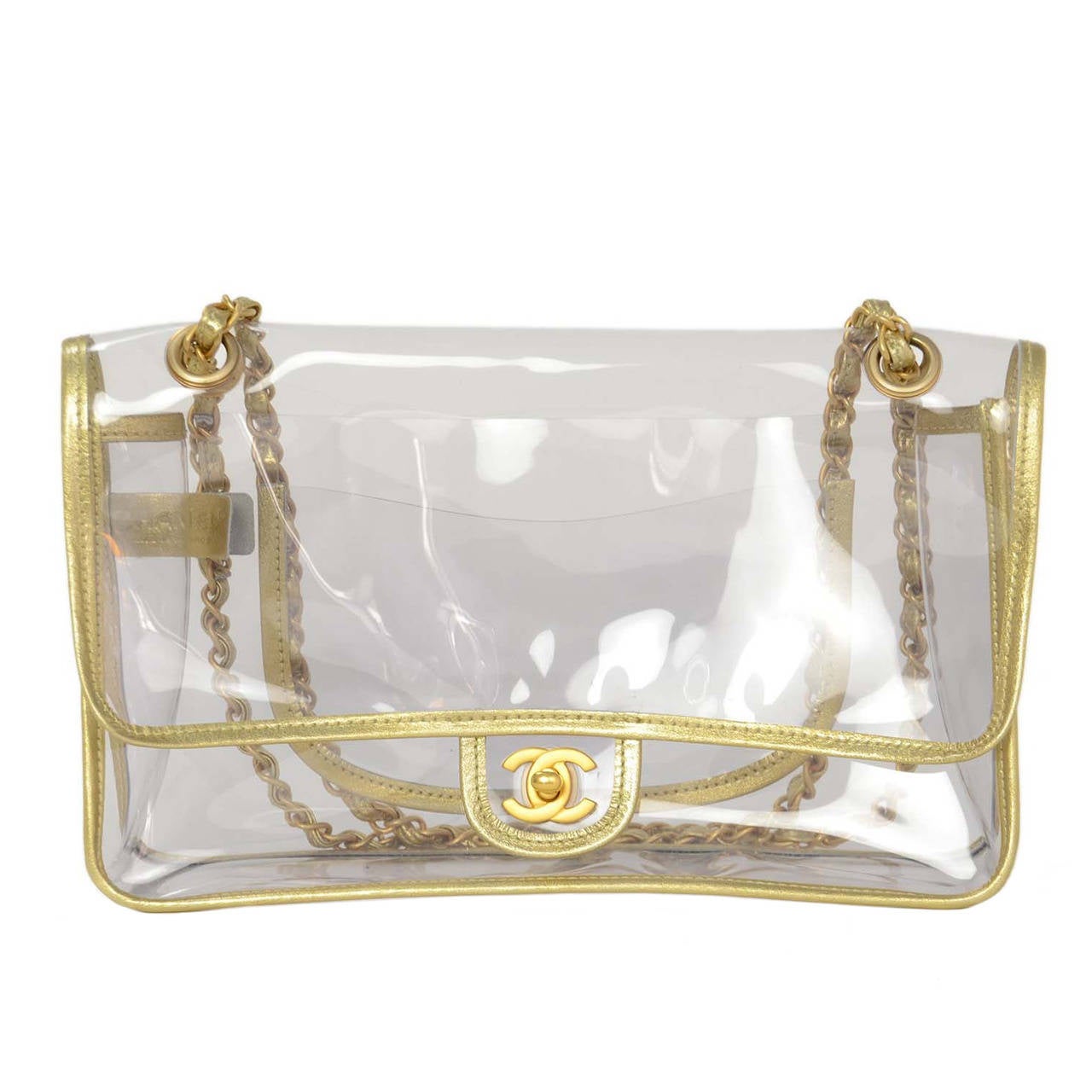 Chanel Clear Gold Leather Trim Evening Shoulder Flap Bag