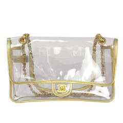 CHANEL Clear Flap Bag W/ Gold Metallic Trim and Brushed Gold