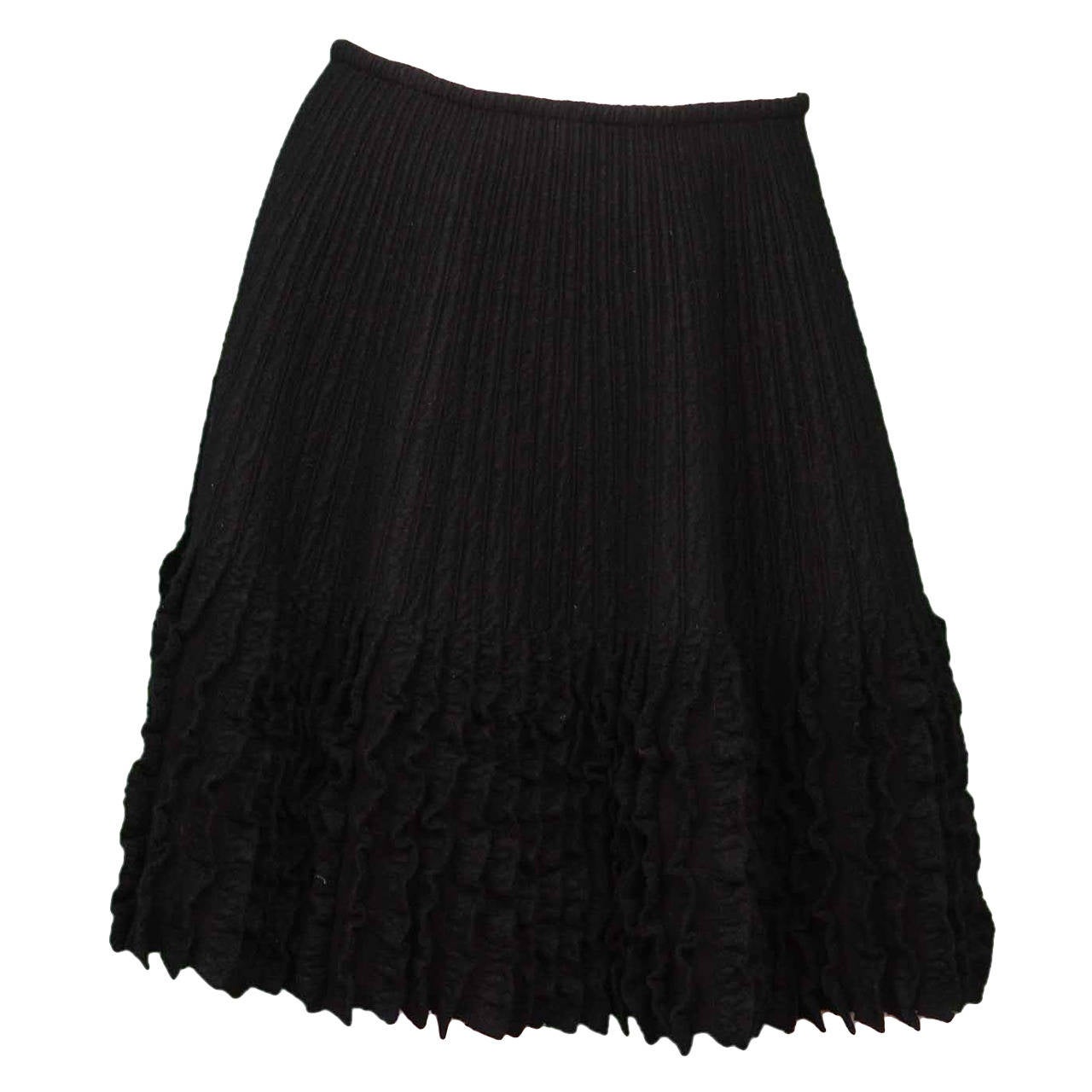 ALAIA Black Wool Flared Skirt W/ Ruffle
