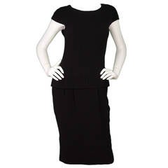 CHANEL Black Boucle Capleeve Dress W/ Peplum Front sz. 38