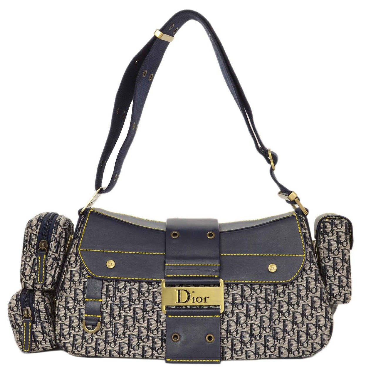 CHRISTIAN DIOR Blue Monogram Multi Pocket Shoulder Bag at 1stdibs