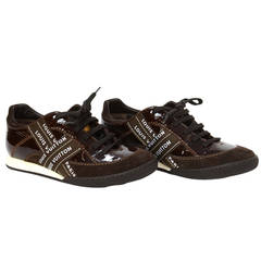 LOUIS VUITTON Brown Patent Leather & Suede Sneakers sz 37.5