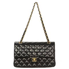 Chanel Black Quilted Lambskin Leather 10" Medium Classic Double Flap Bag
