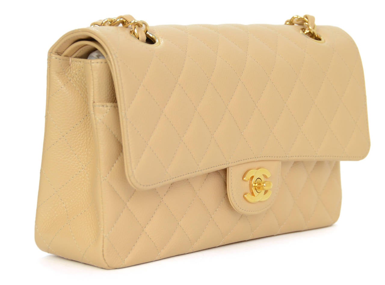 Chanel Beige Quilted Caviar Double Flap Classic 10