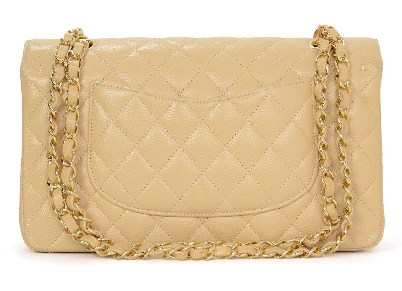 Chanel 2013 Beige Quilted Caviar Double Flap Classic 10