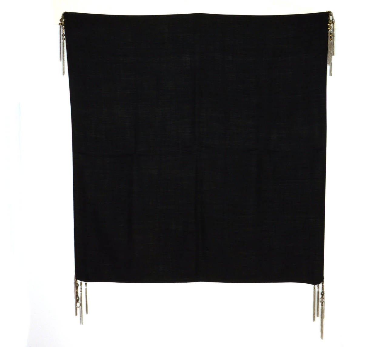 Dries Van Noten Black Cashmere Scarf W/Silver Chain Tassless
Features intricate metal beaded detailing throughout trim
Made in: India
Color: Black
Composition: 100% Cashmere
Overall Condition: Excellent with the exception of very minor