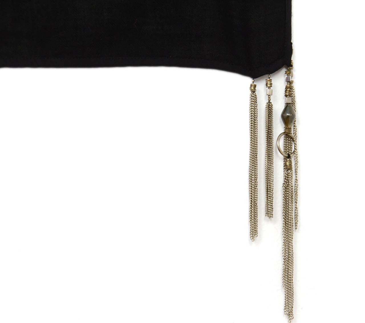 DRIES VAN NOTEN Black Cashmere Scarf W/Silver Chain Tassless In Excellent Condition In New York, NY