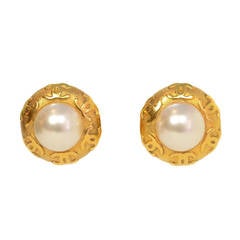 Chanel Vintage 1989 Goldtone and Faux Pearl Clip-on Earrings