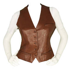 HERMES Brown Leather Button Down Vest