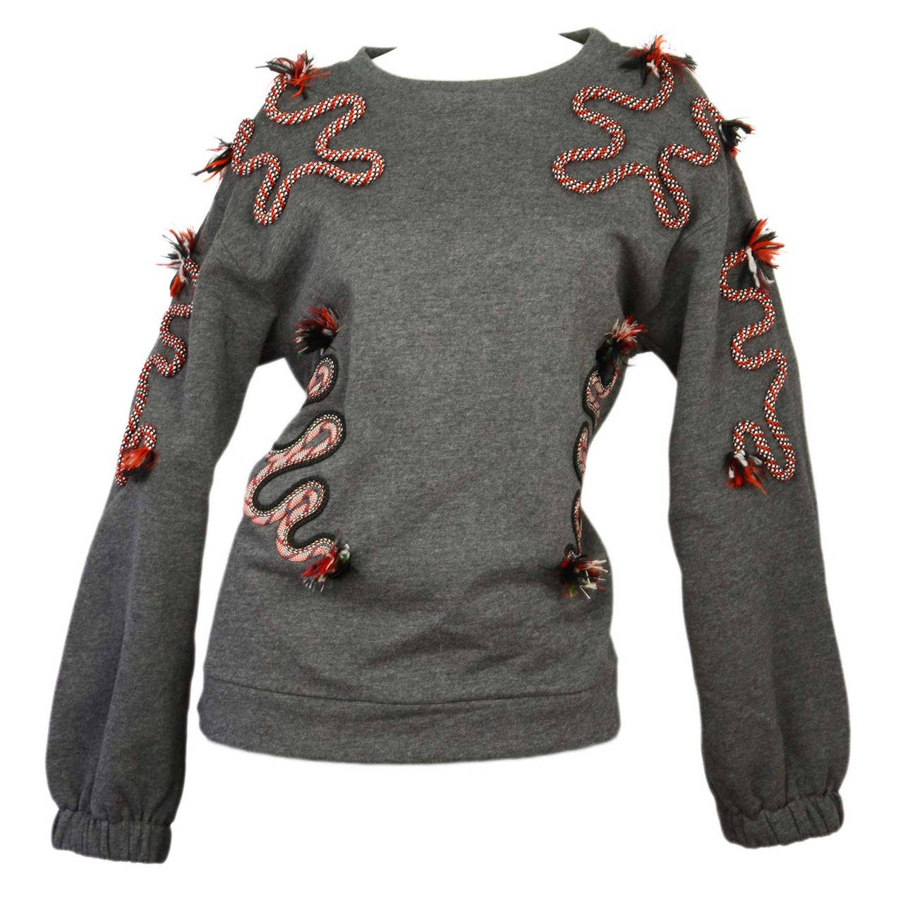 STELLA McCARTNEY Grey Sweater w/ Squiggle Red/White Detailing rt $1, 070 sz 46