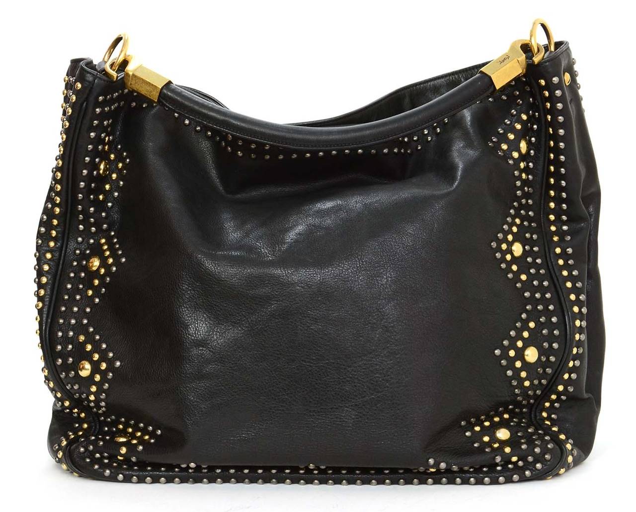 YSL YVES SAINT LAURENT Black Leather Roady Studded Hobo Bag rt ...  