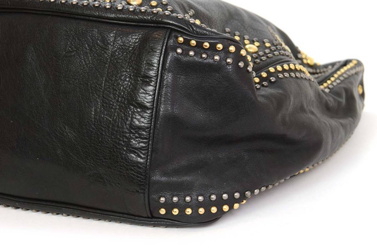 YSL YVES SAINT LAURENT Black Leather Roady Studded Hobo Bag rt ...  