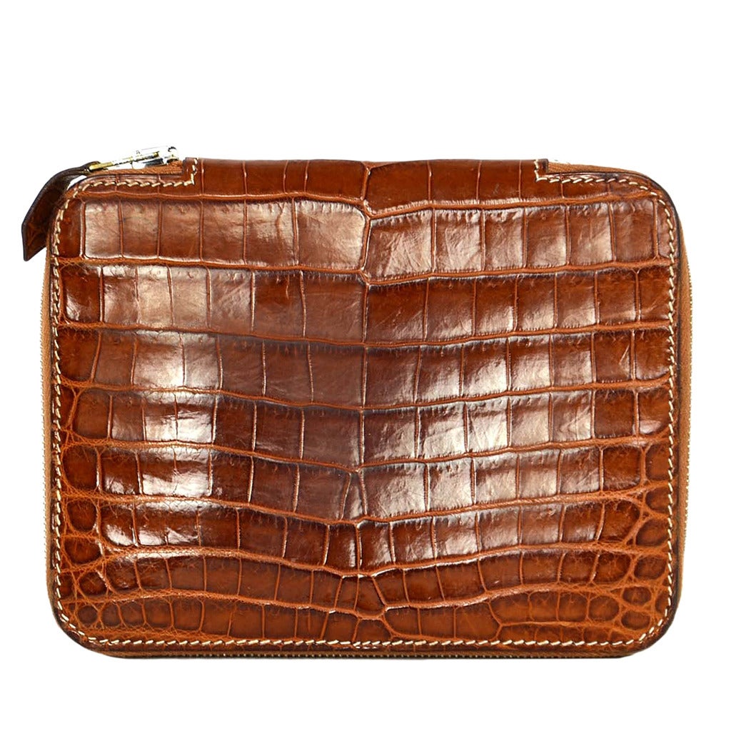 Hermes 2006 Cognac Nilo Crocodile Zip Around GM Agenda