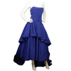 OSCAR DE LA RENTA Royal Blue Silk Two Tier High-Low Peplum Gown sz 0