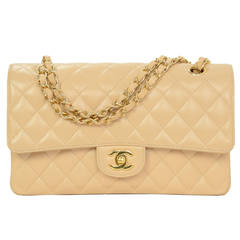 Chanel 2013 Beige Quilted Caviar Double Flap Classic 10" Bag rt $4, 900 GHW