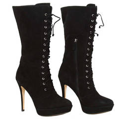 ALEXANDRE BIRMAN Black Suede Lace Up Heeled Boots sz. 10.5 3