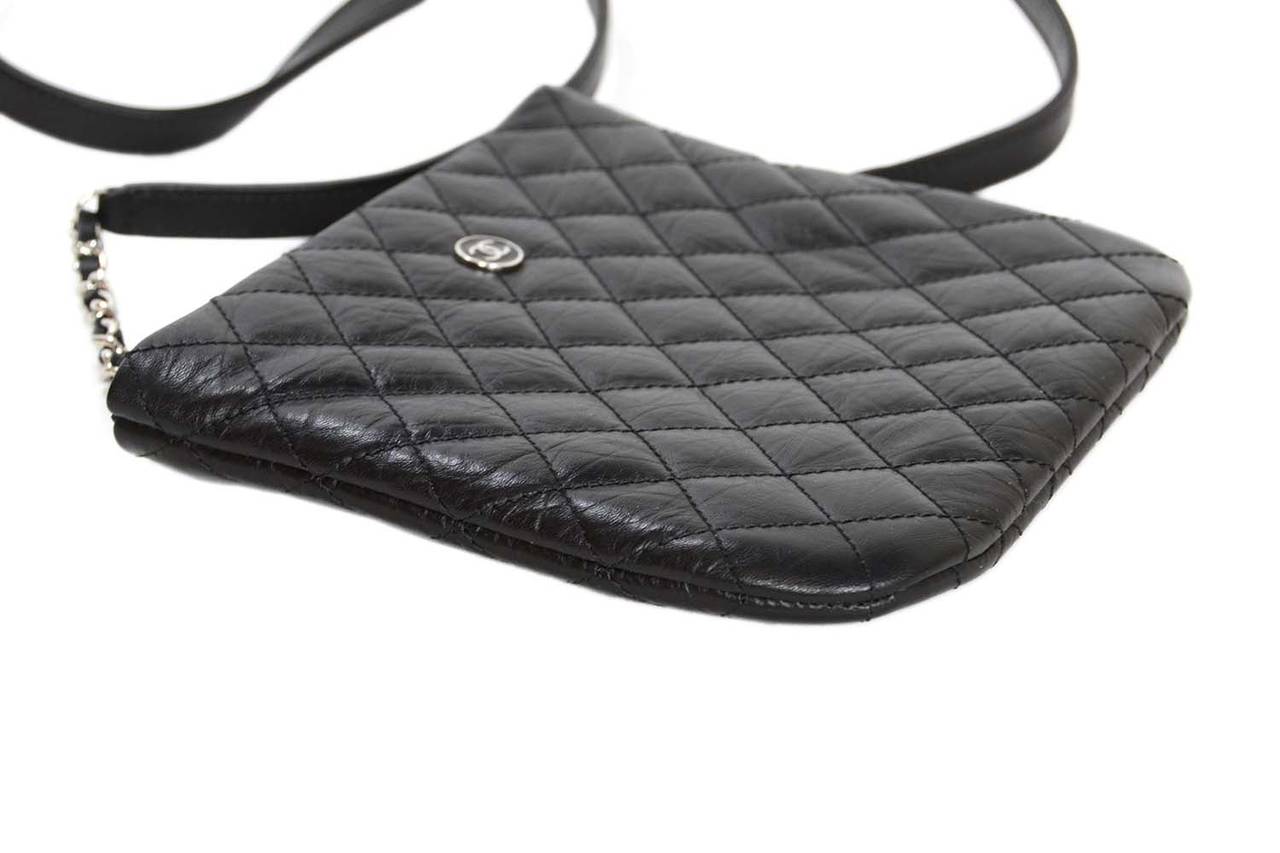 CHANEL Black Quilted Leather Crossbody Bag SHW In Excellent Condition In New York, NY
