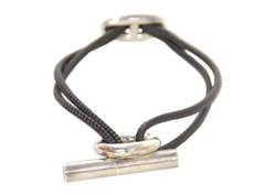 HERMES Black Leather Rope Bracelet w/Chain d'Ancre Sterling Toggle