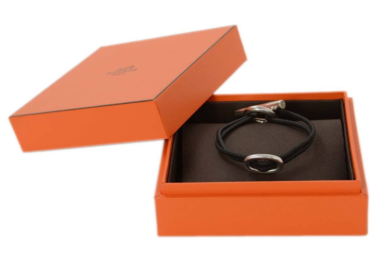 HERMES Black Leather Rope Bracelet w/Chain d'Ancre Sterling Toggle 2