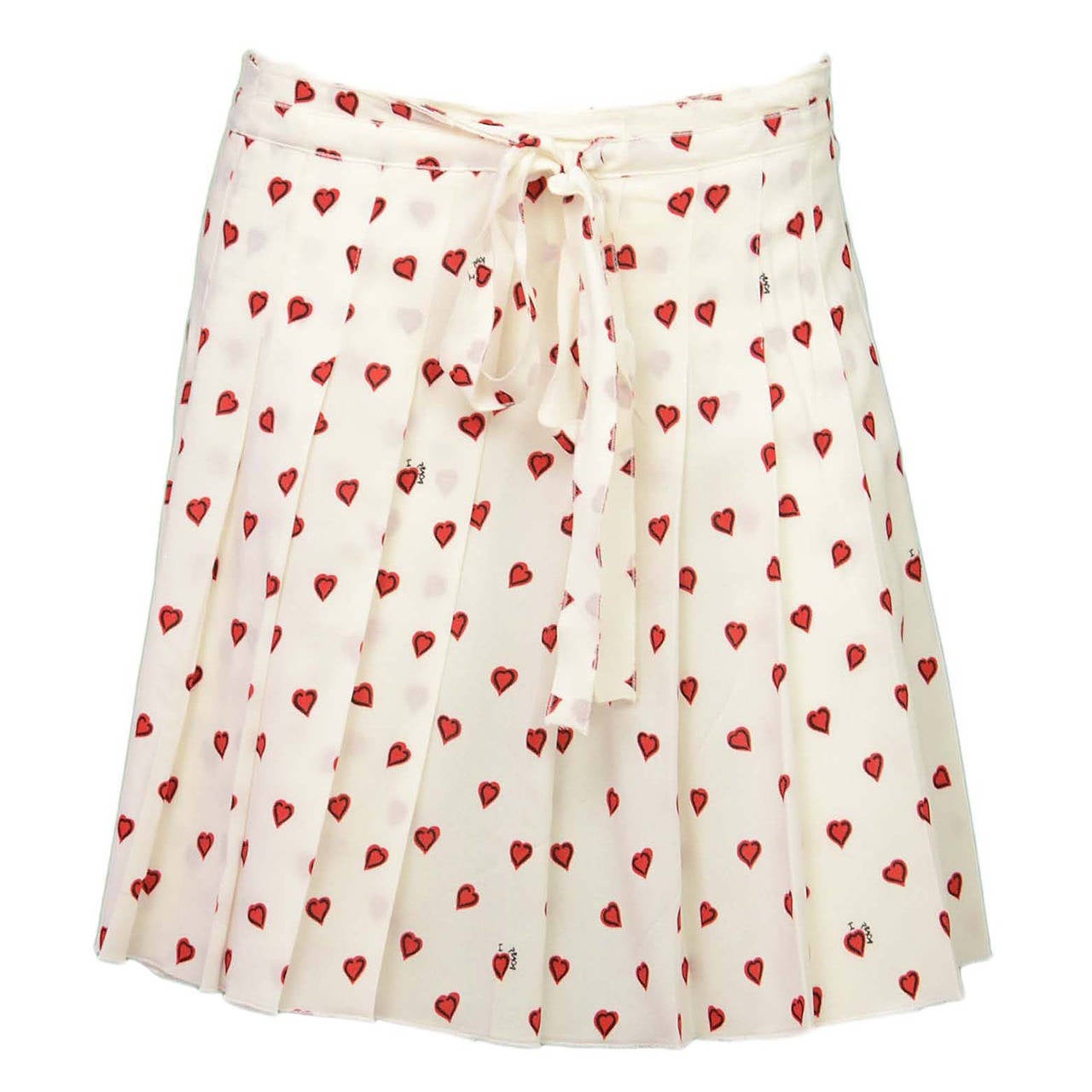 Prada Silk Pleated Skirt w/Heart Print sz 40