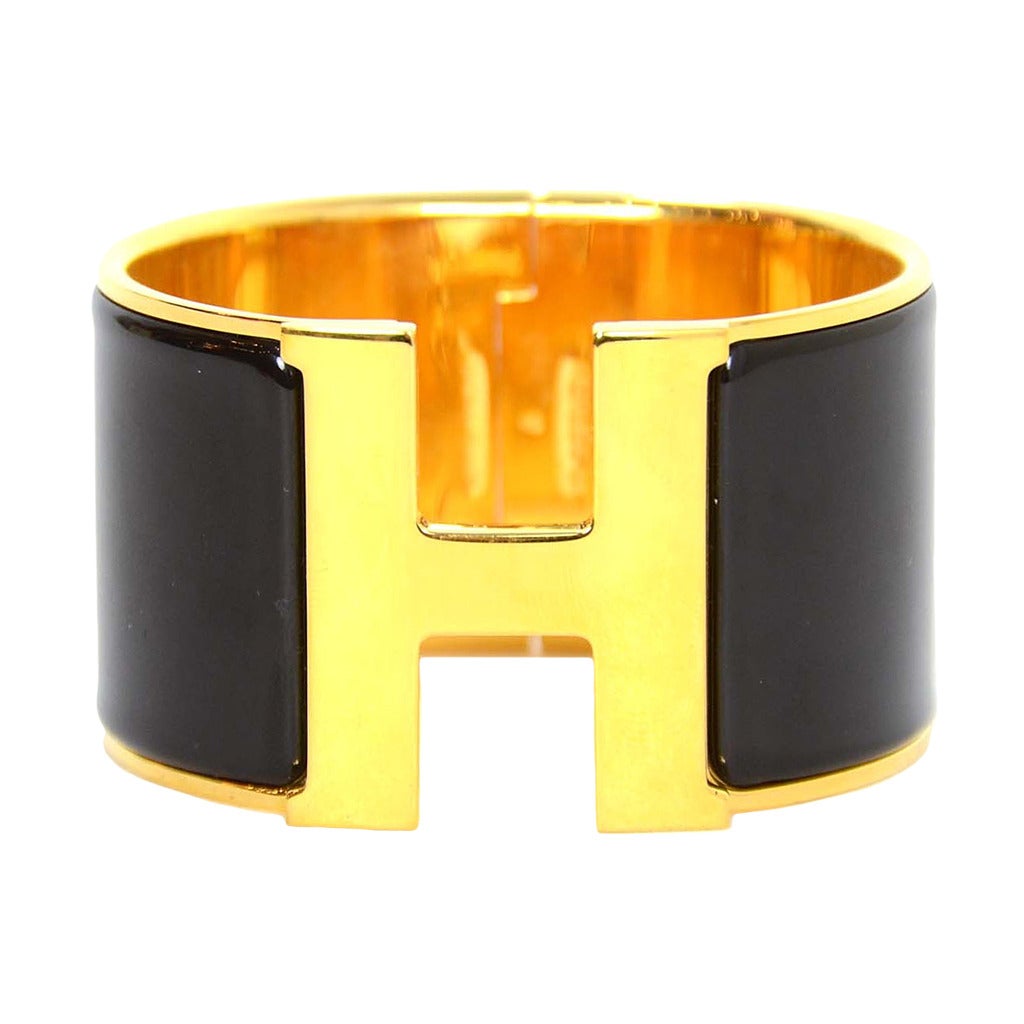 HERMES Black and Gold Extra-Wide Clic-Clac H Bracelet