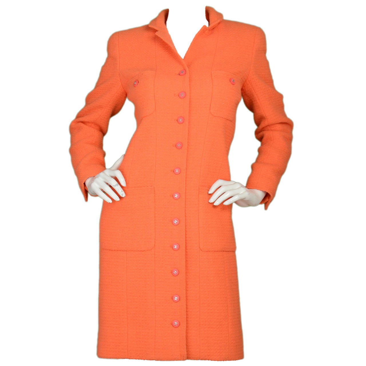 CHANEL Vintage 1996 Coral Tweed Coat Dress sz 38