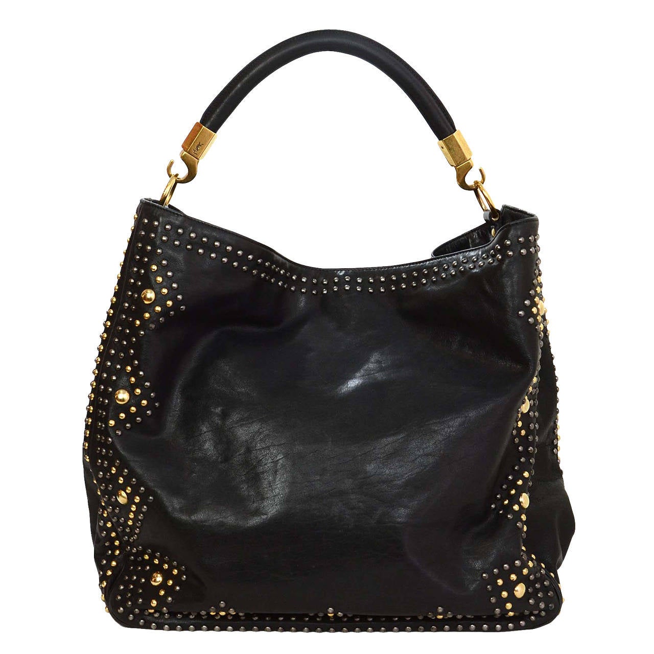 YSL YVES SAINT LAURENT Black Leather Roady Studded Hobo Bag rt. $2,295 at 1stdibs