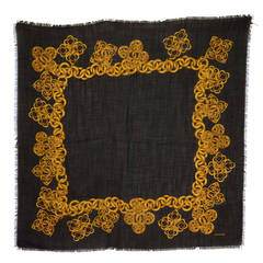 CHANEL Black and Gold Cashmere and Silk Scarf w/CC Chain Border