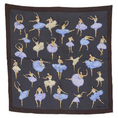 HERMES Vintage 1961 Grey 'La Danse' Silk Pocket Scarf 42 cm