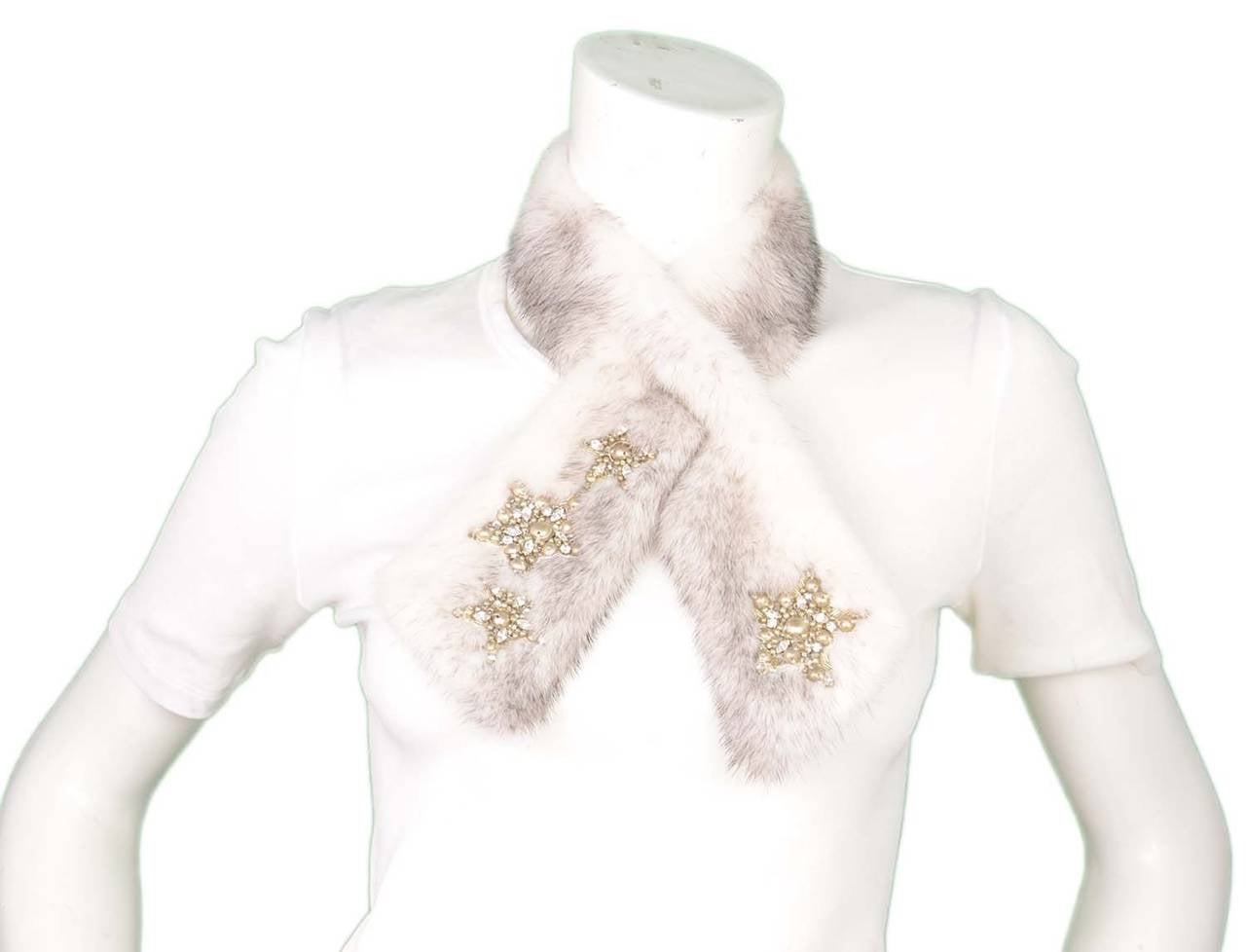 Women's J. MENDEL Grey/White Mink Fur Collar w/Beading Accent