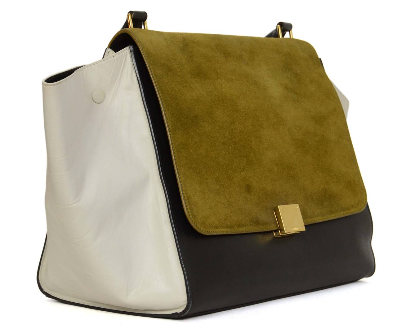 CELINE 2012 Olive/Navy/White Leather and Suede Tri-Color LG ...  