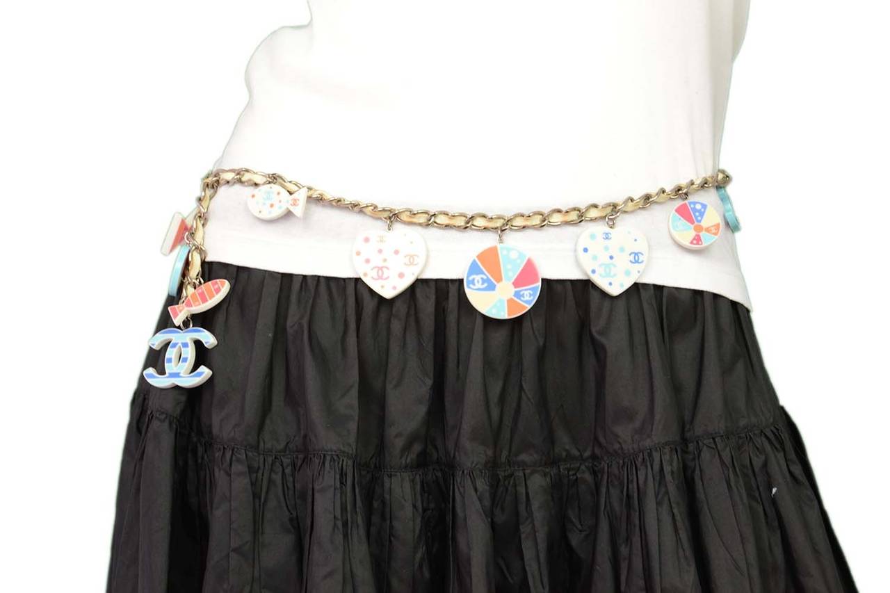 CHANEL 2005 White/Orange/Red/Blue Beach Theme Chain Link Belt 2