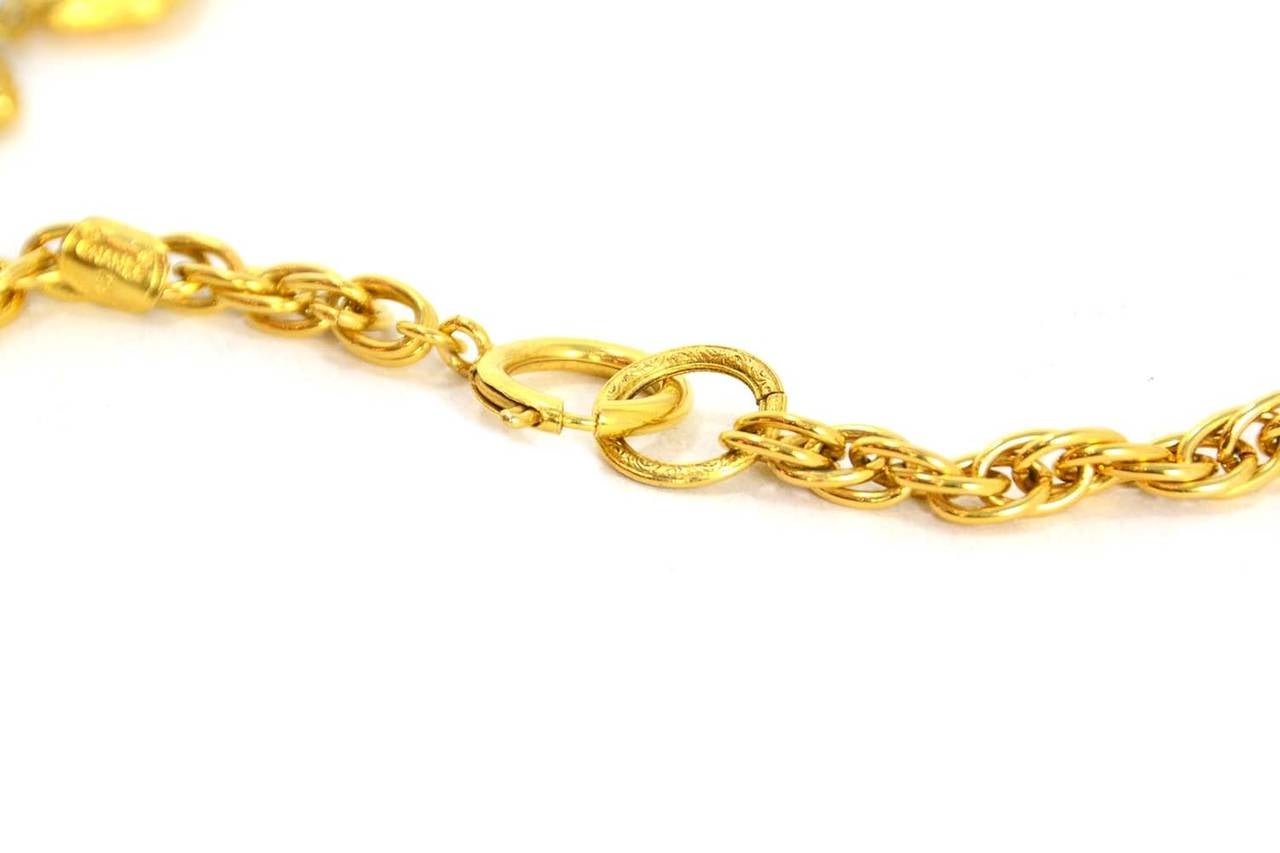 CHANEL Vintage 70's/80's Goldtone Quilted Diamond & Crystal Necklace In Excellent Condition In New York, NY