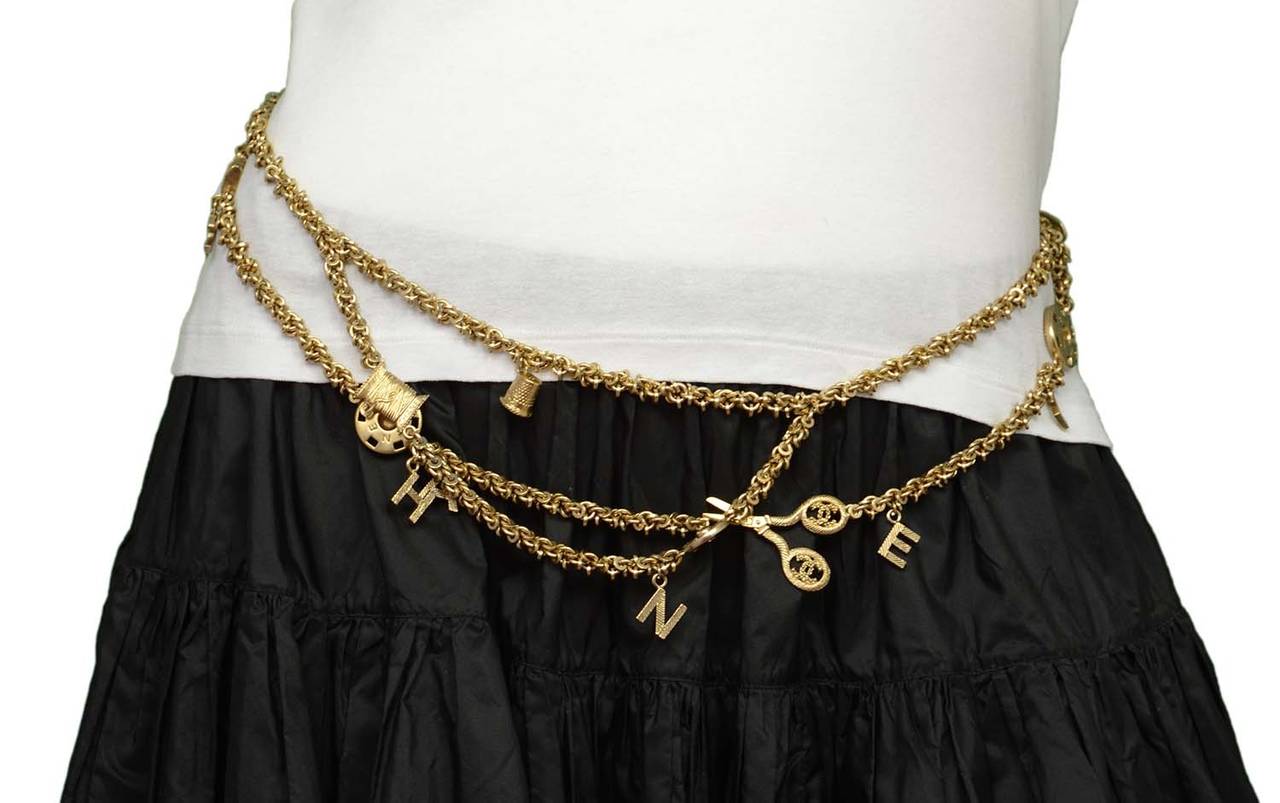 Chanel 2003 Goldtone Chain Belt/Necklace w/ Seamstress Charms 1