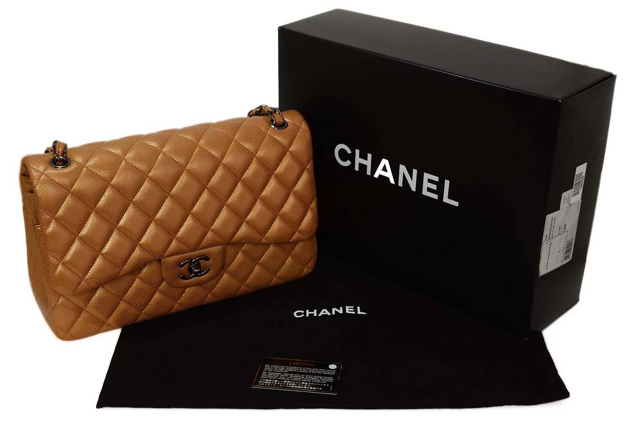 Chanel Metallic Gold Caviar Leather Double Flap Large Jumbo Classic Bag 4