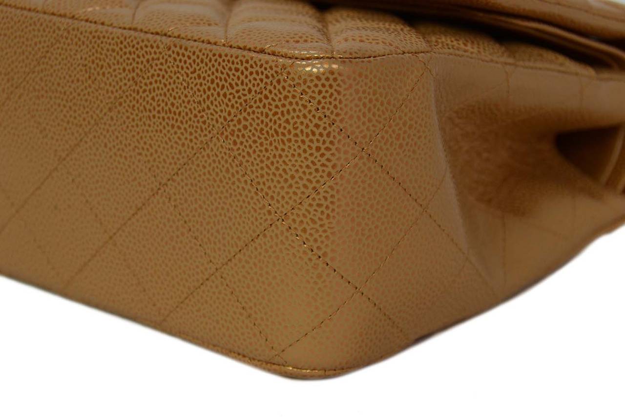 Women's Chanel Metallic Gold Caviar Leather Double Flap Large Jumbo Classic Bag