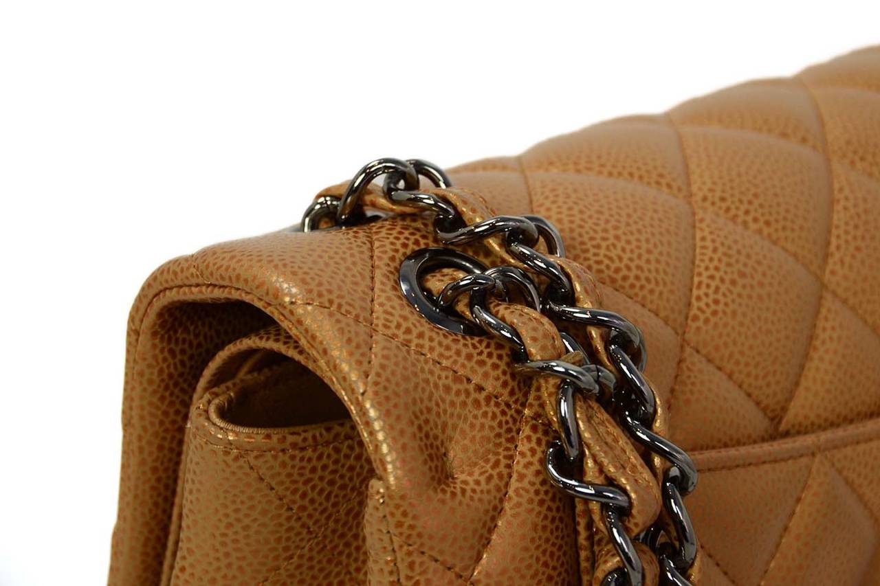 Chanel Metallic Gold Caviar Leather Double Flap Large Jumbo Classic Bag 3