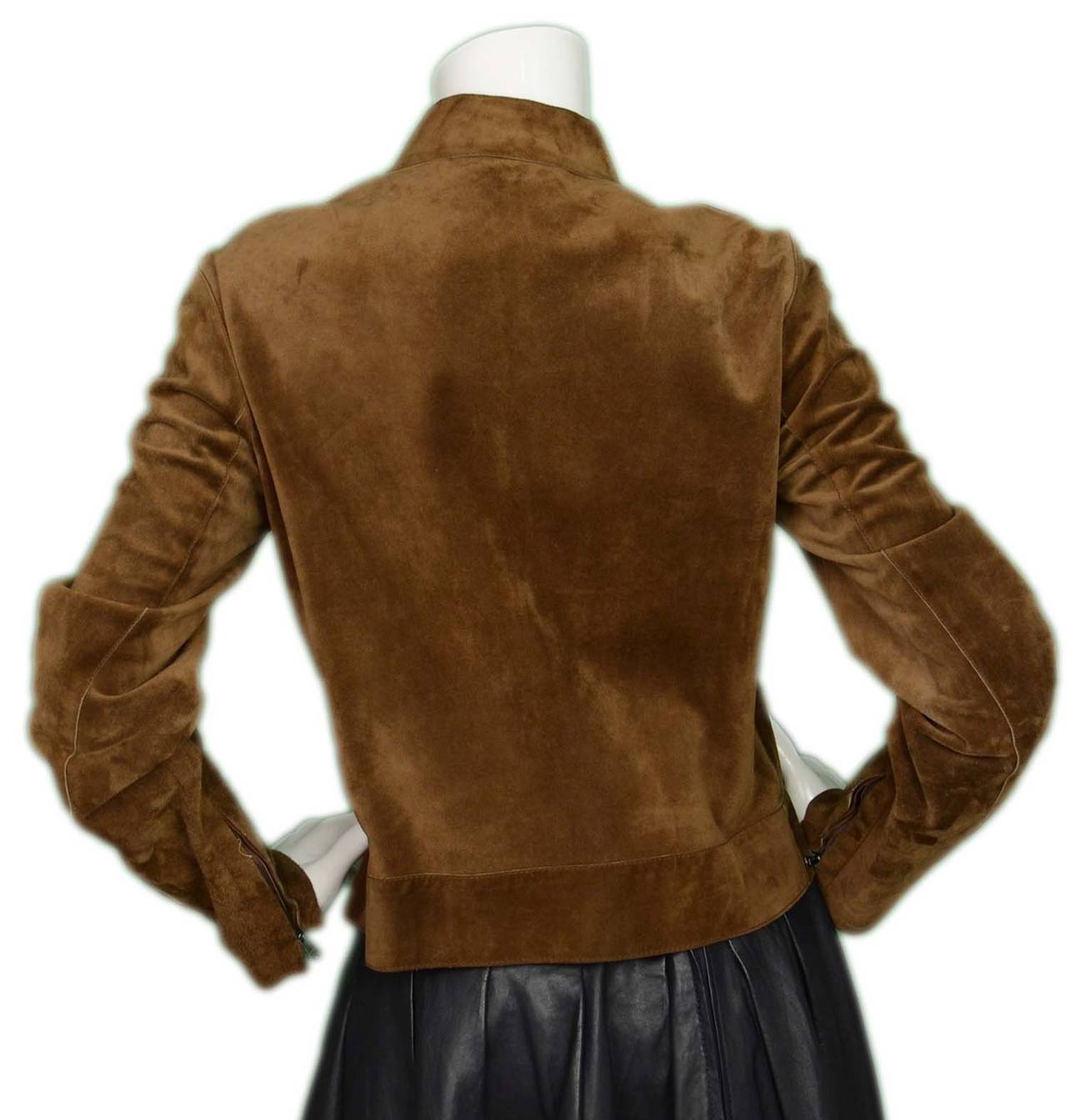 GUCCI Tan Suede Motorcycle Jacket sz. 44 In Excellent Condition In New York, NY