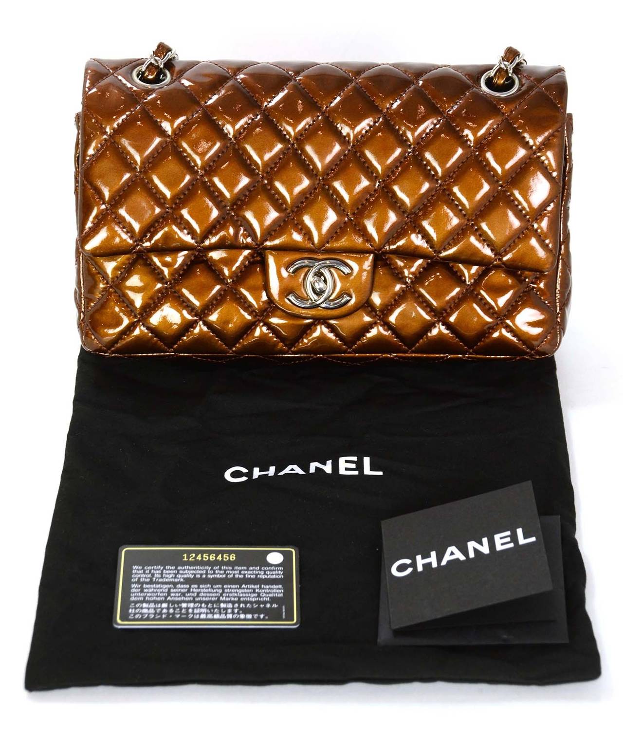 CHANEL 2009 Bronze Patent Leather Quilted Classic Madium Flap Bag 5