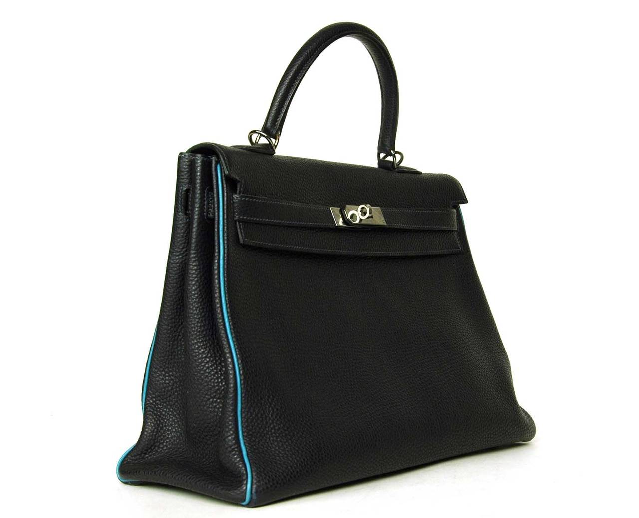 HERMES 35cm Blue Indigo Togo Leather Retourne Kelly Bag w. Blue ...  
