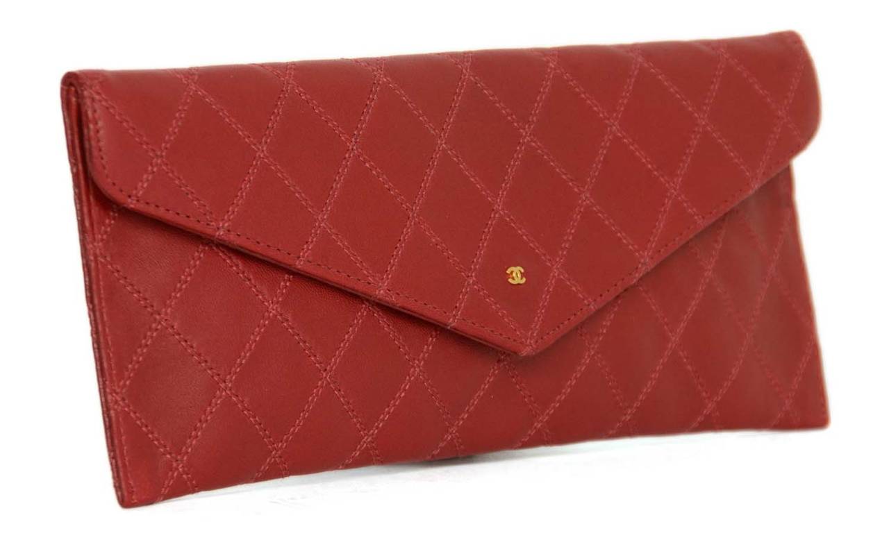 CHANEL '90s Red Quilted Long Envelope Clutch/Pouch at 1stDibs